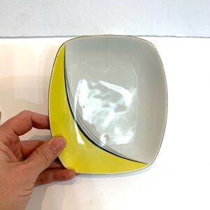 1960’s Hollohaza Yellow and White MCM Pattern Coffee Saucer/ Trinket Dish